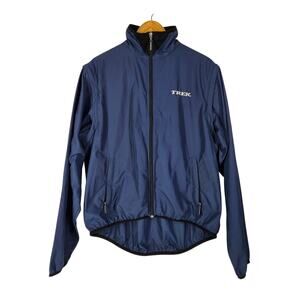 TREK MEN'S BLUE CYCLING WIND BREAKER SIZE XL BLUE FLEECE COLLAR/REFLECTIVE TRIM